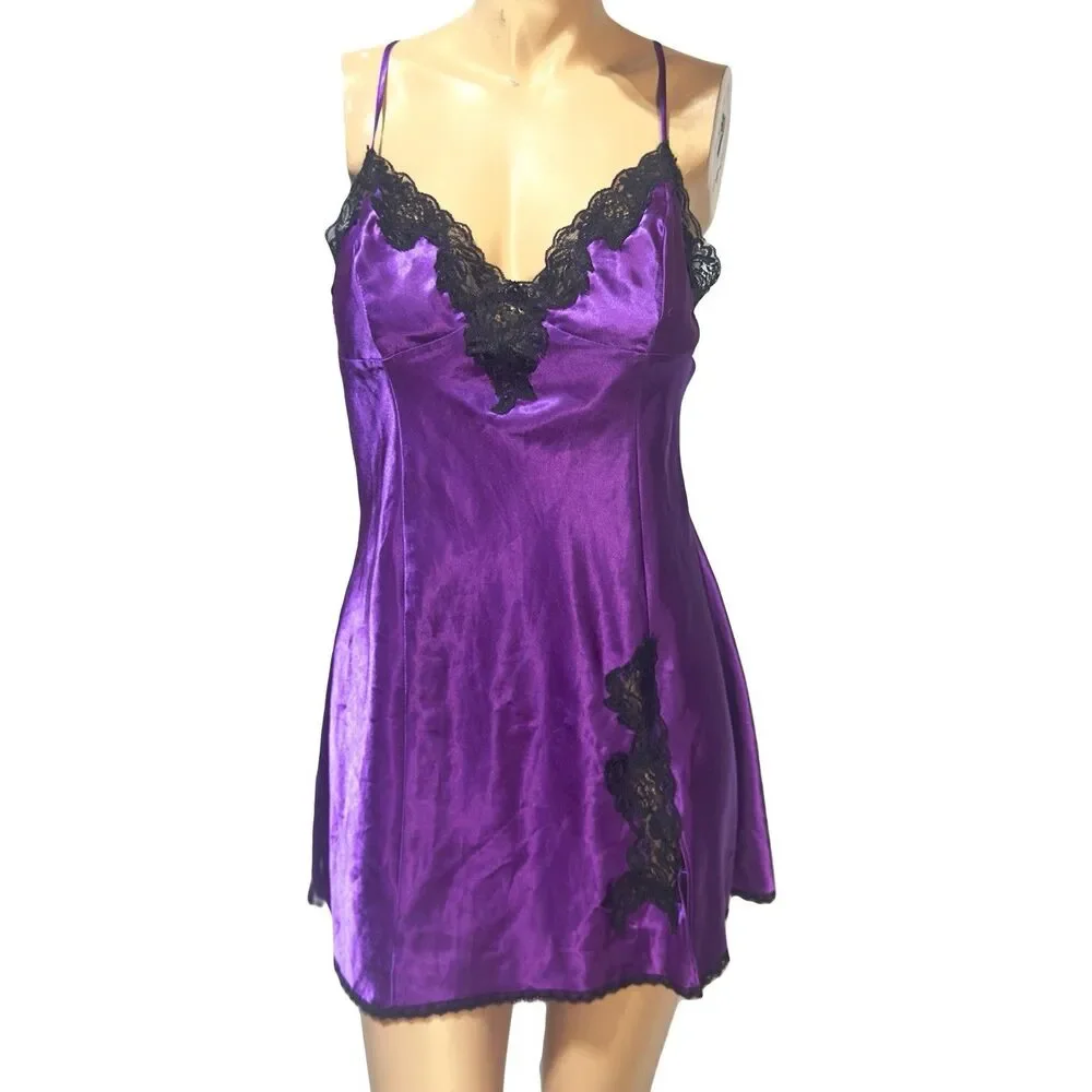 Vintage Frederick's Of Hollywood Purple Satin Slip Dress Lingerie Nightie Size L